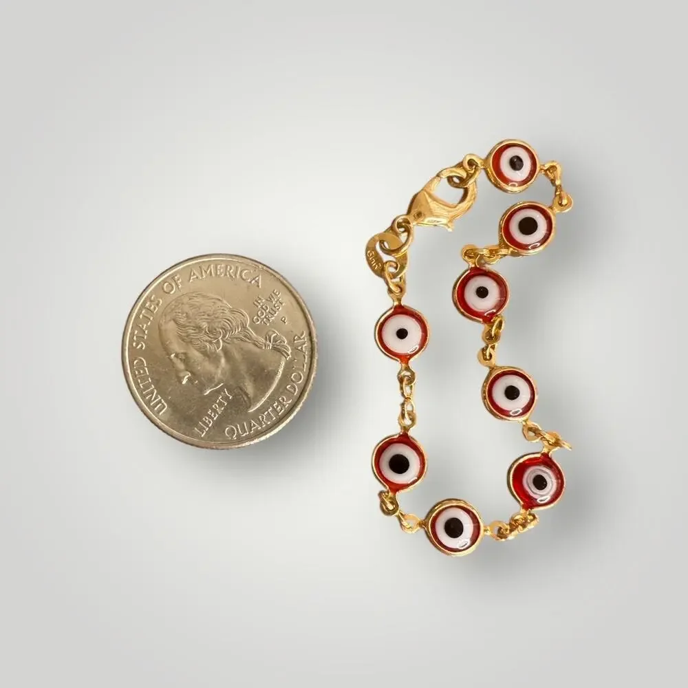 Kids GHR Evil Eye Bracelet Red Nazar Gold Tone Protection Charm 5.5”